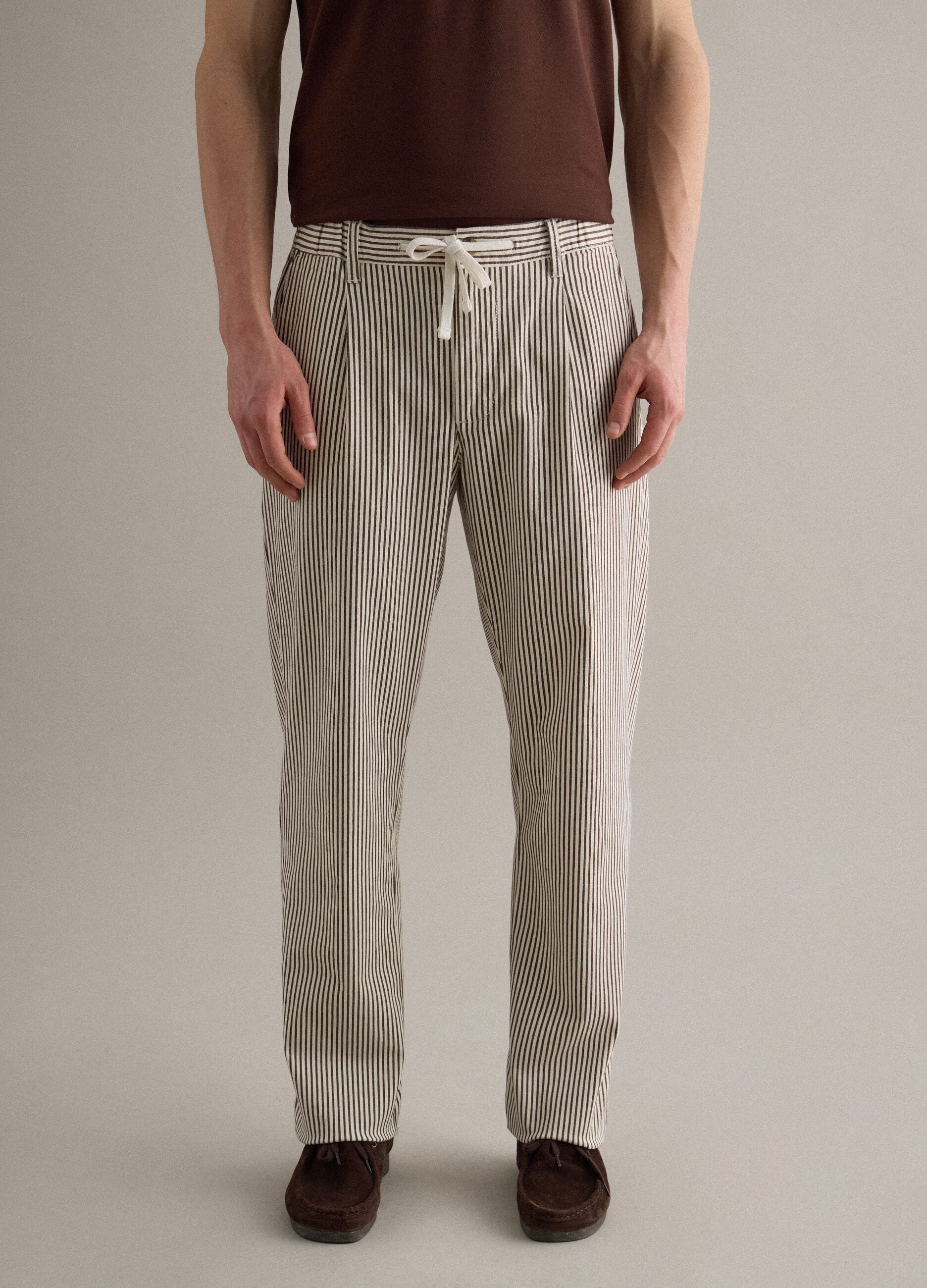 Multicolour striped stretch cotton regular fit trousers