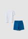 White and blue pure cotton t-shirt and shorts set for boys, regular fit_1