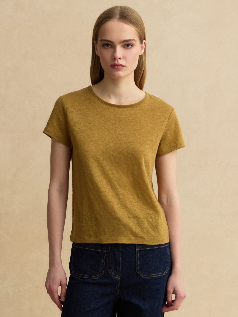 Green pure linen short-sleeve T-shirt, regular fit_4