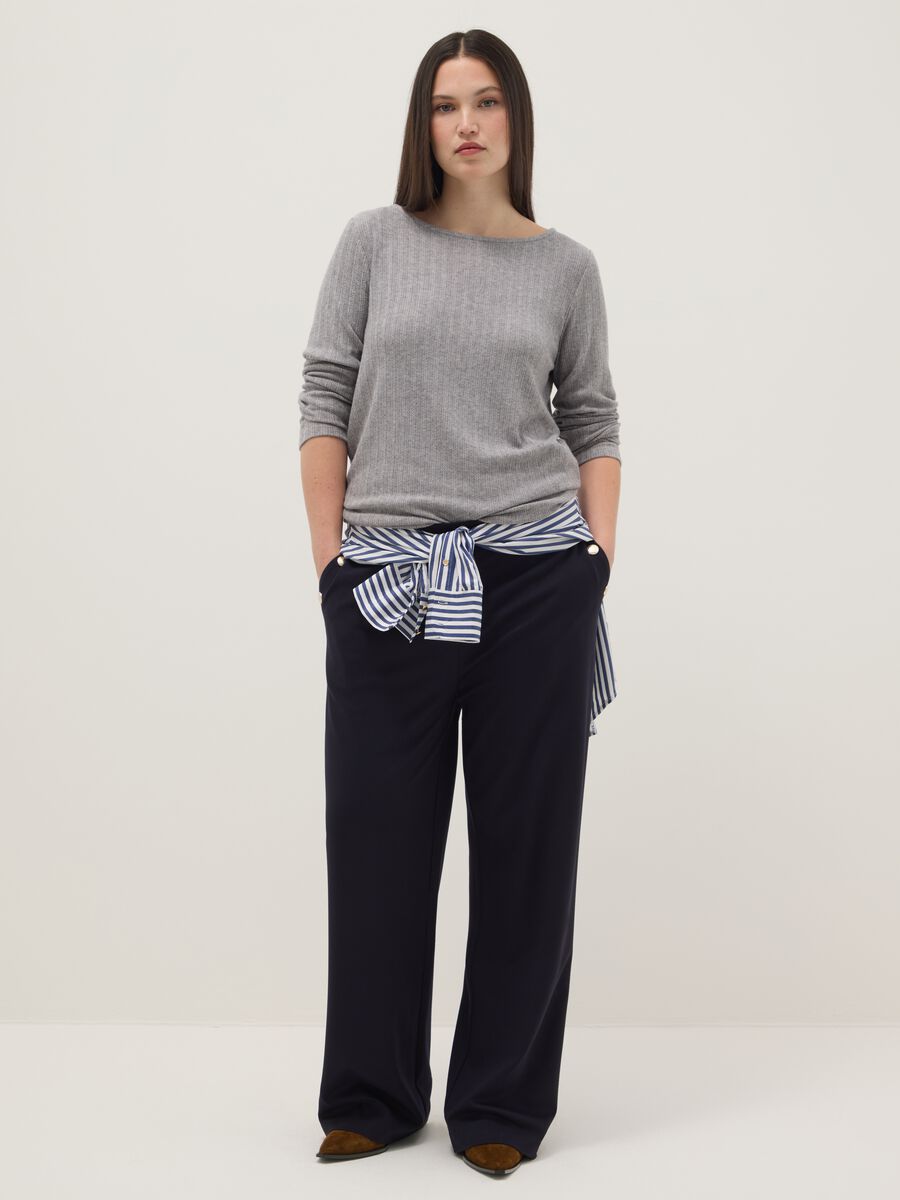Grey long-sleeve regular fit boat neck t-shirt_1