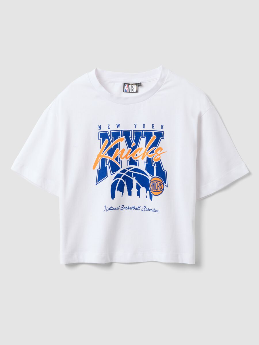 T-shirt in puro cotone bianca da ragazza regular fit New York Knicks_3