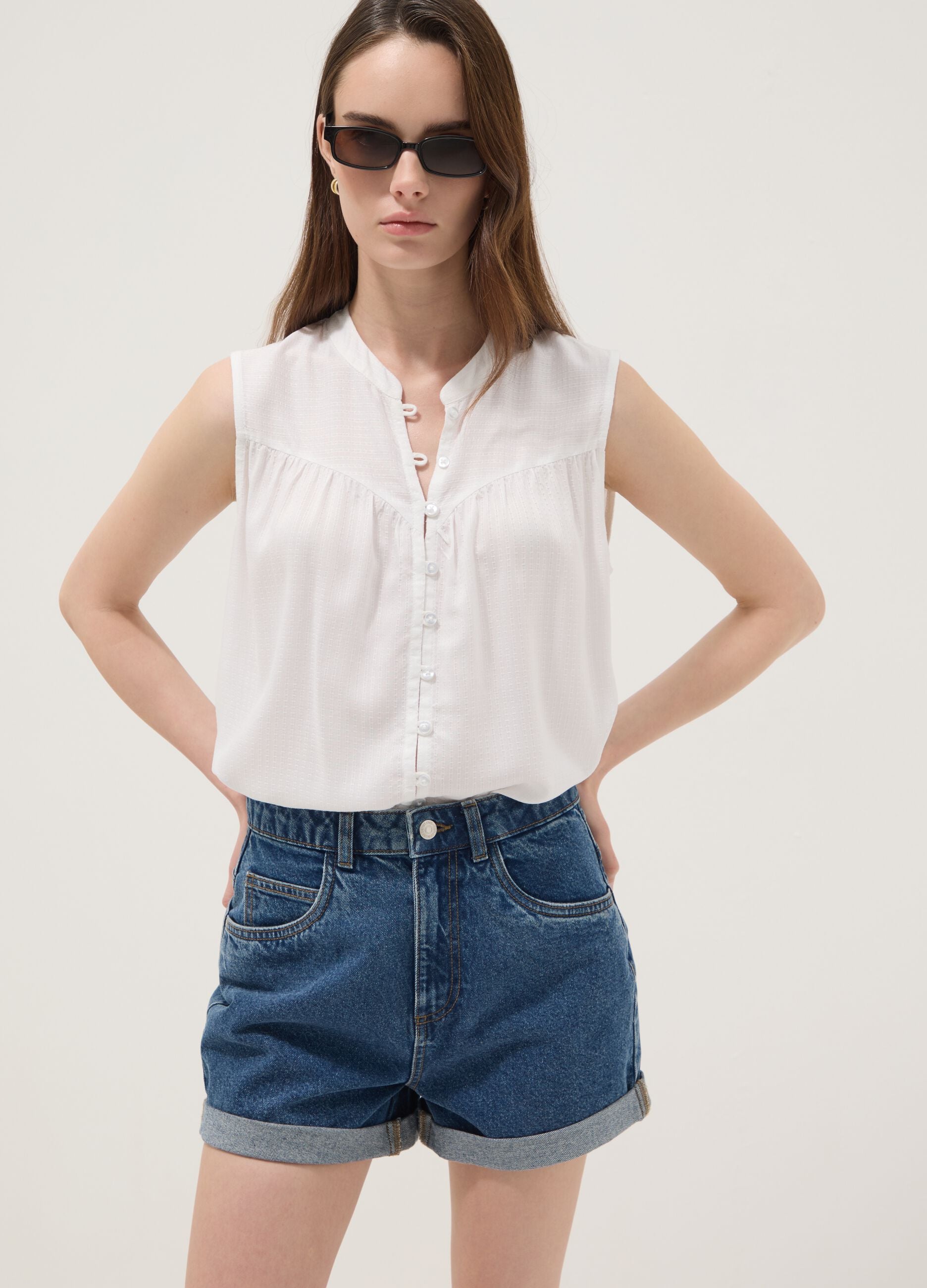 Blue pure cotton denim shorts