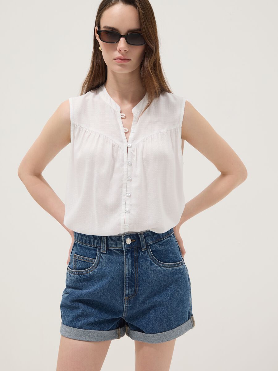 Blue pure cotton denim shorts_2