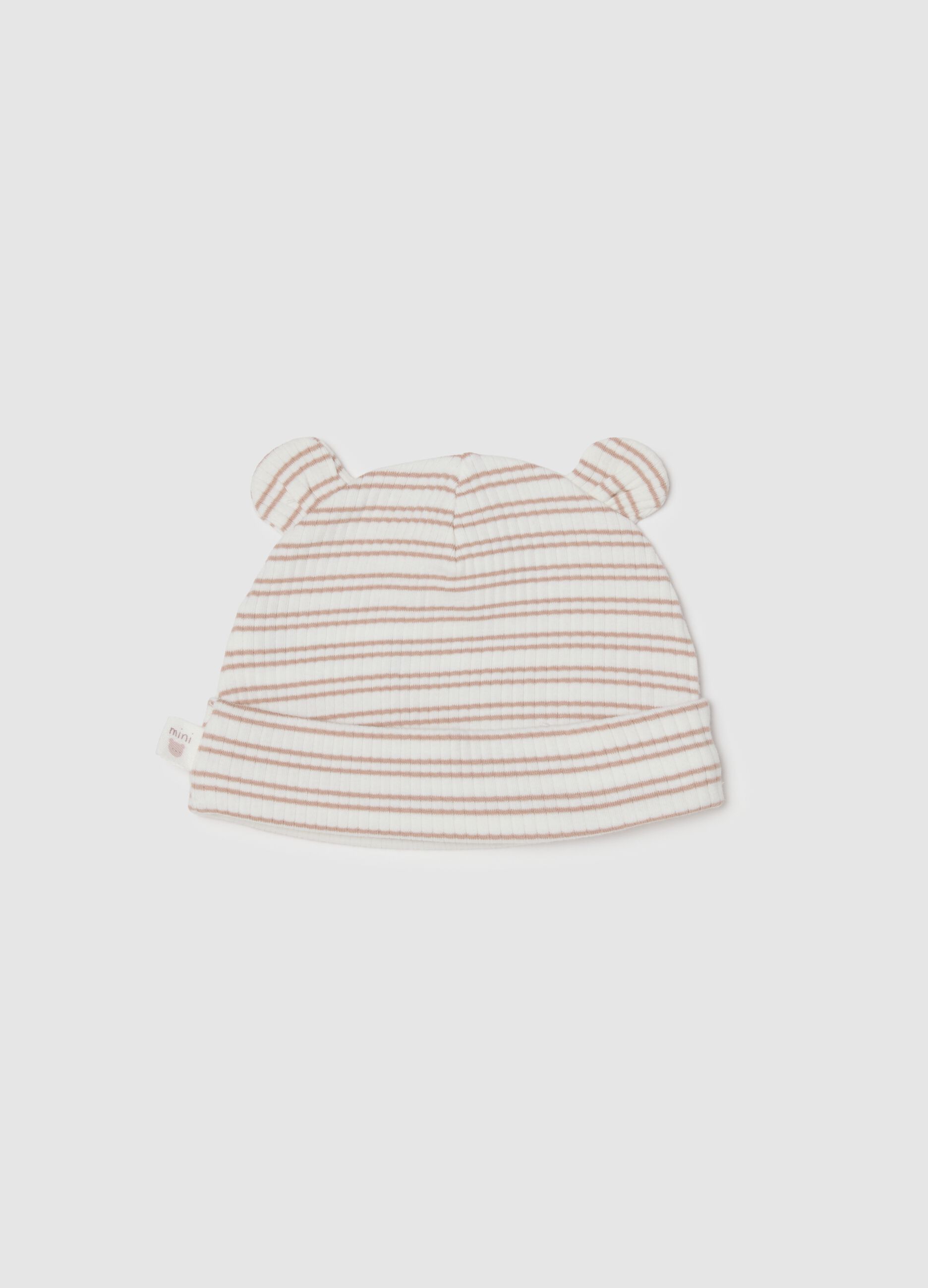 Cappellino a righe multicolor da neonata in cotone elasticizzato