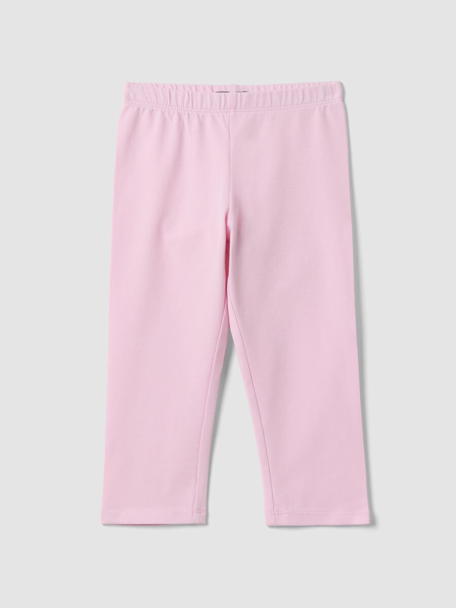 Pink slim fit stretch cotton leggings for girls_0