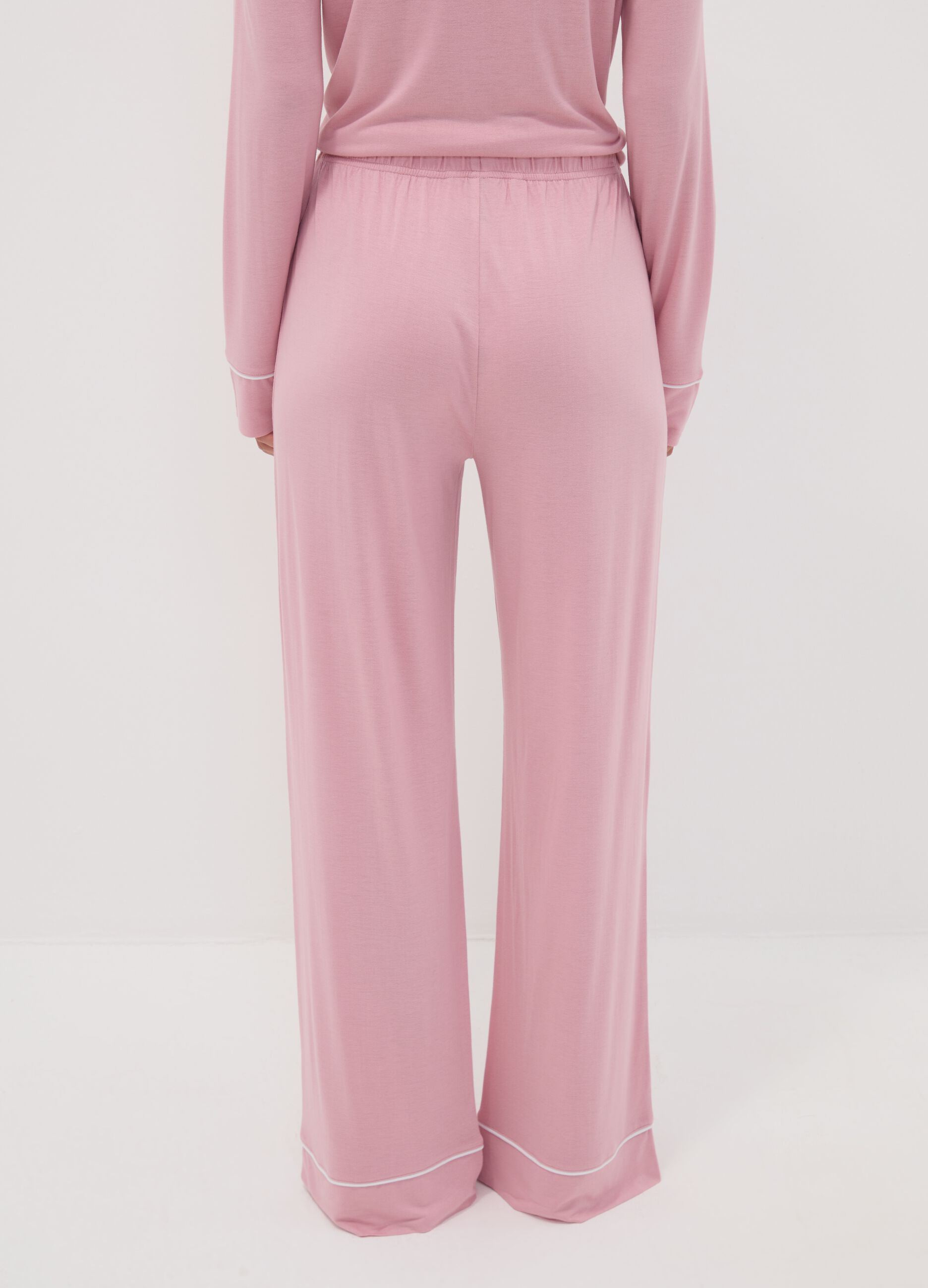 Pink pure viscose pyjama trousers with drawstring, regular fit