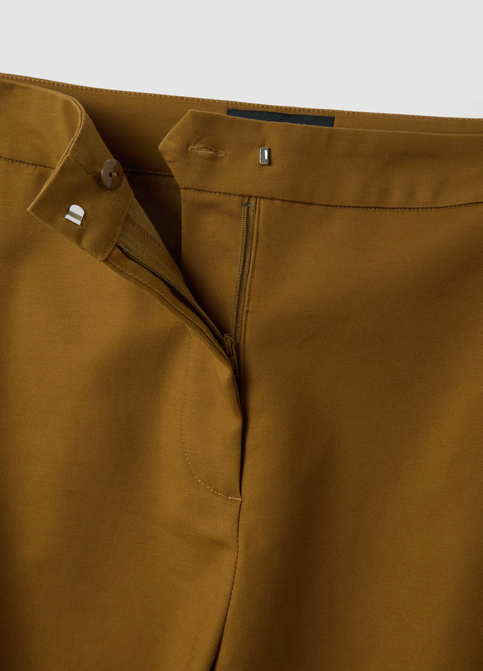 Brown stretch-cotton formal barrel-fit trousers