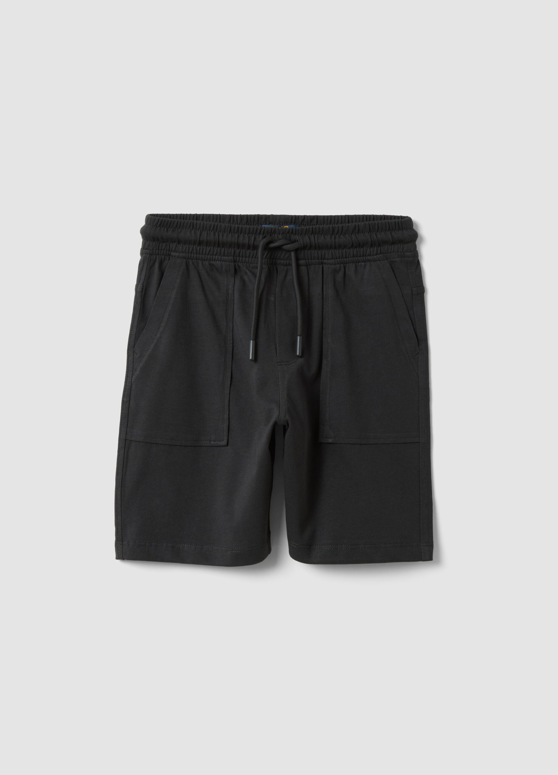 Black organic cotton shorts with elasticated waist