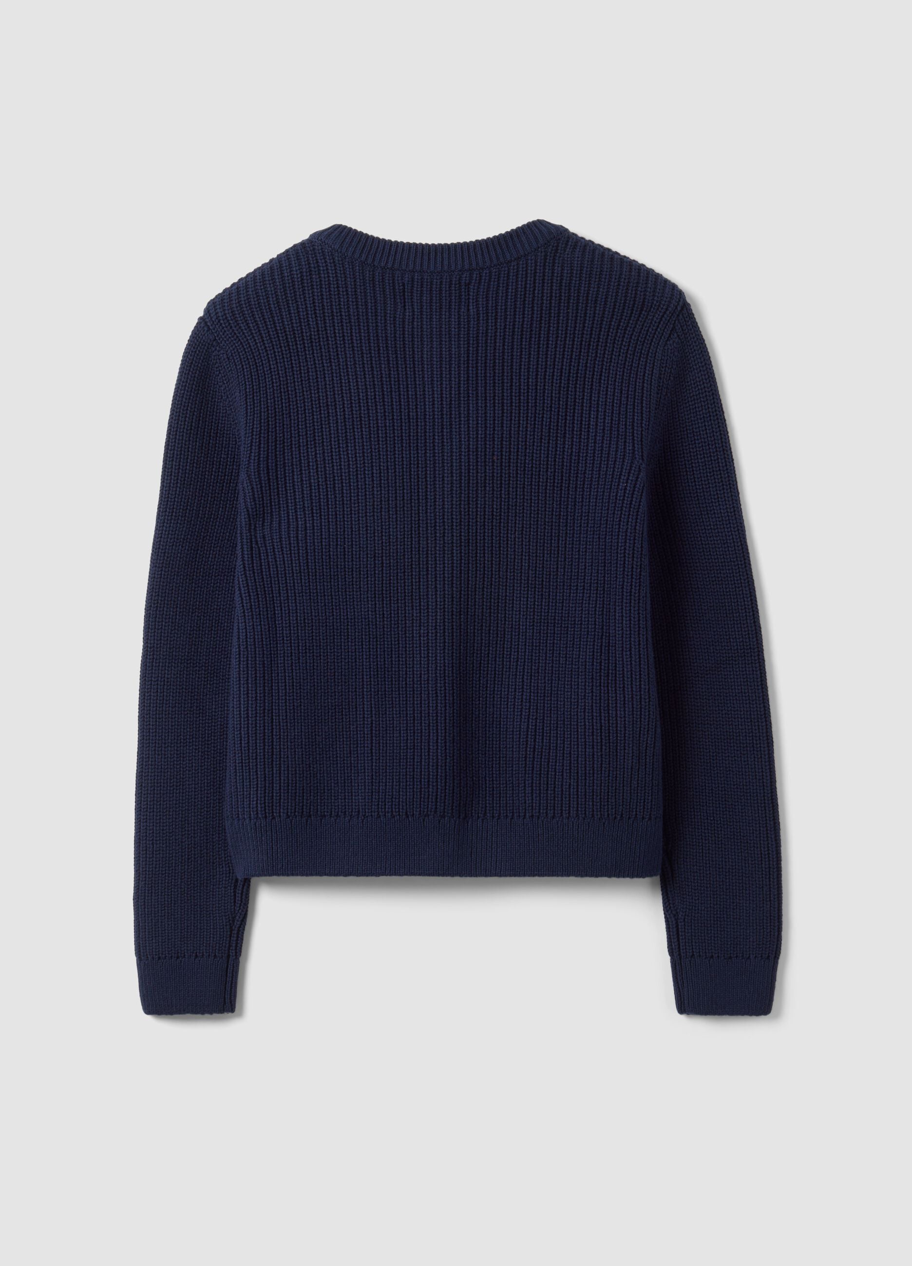 Blue pure cotton crew-neck knit cardigan