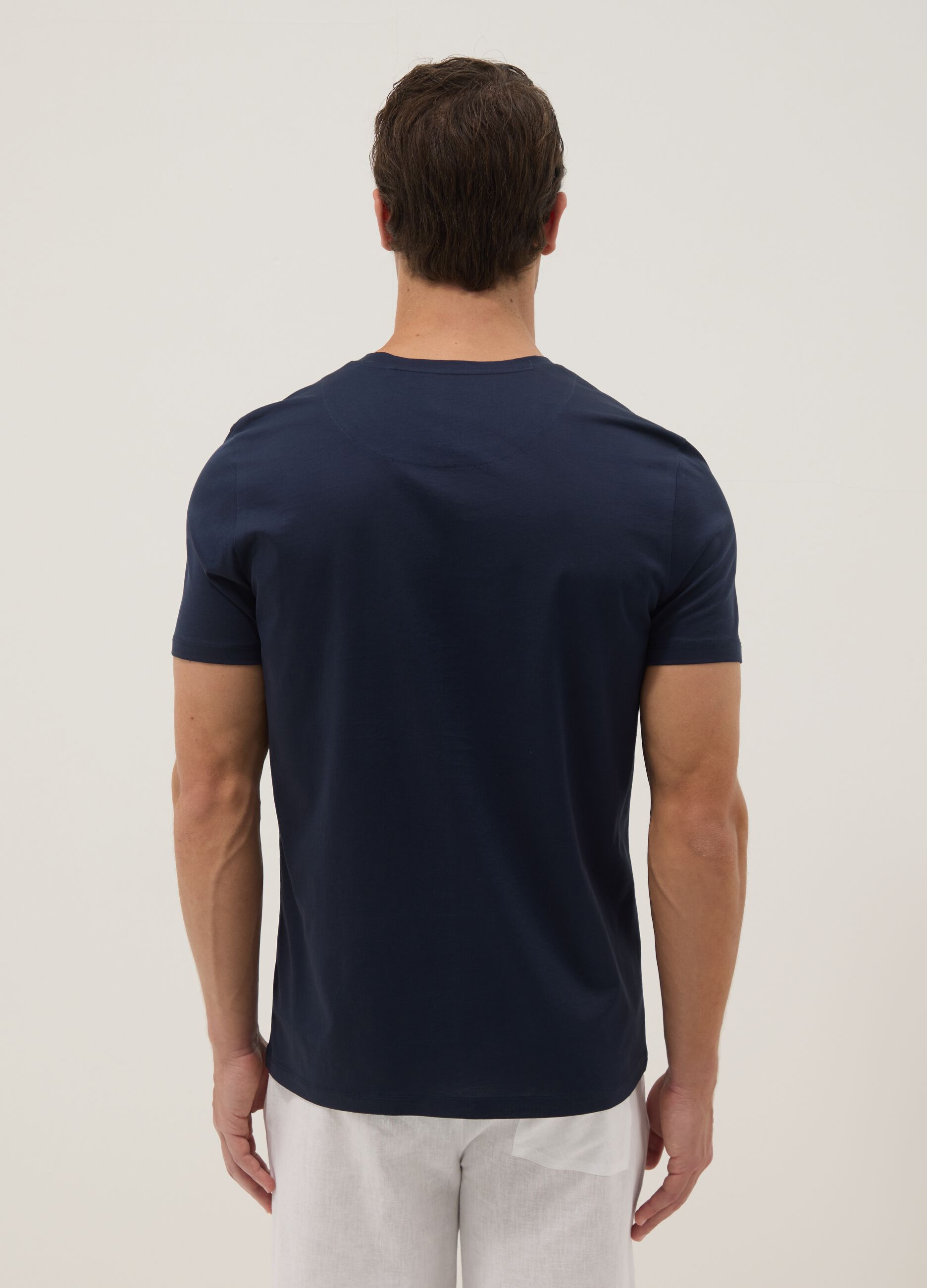 Blue mercerised pure cotton regular-fit T-shirt