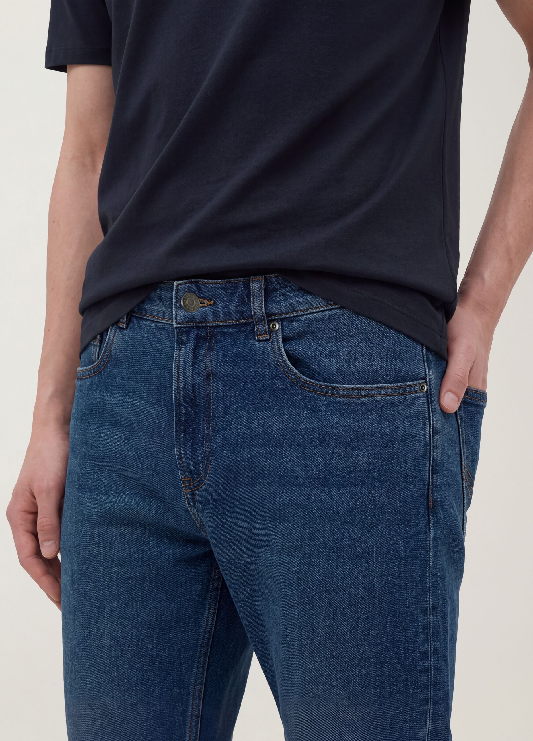 Blue denim slim-fit jeans in cotton and viscose blend