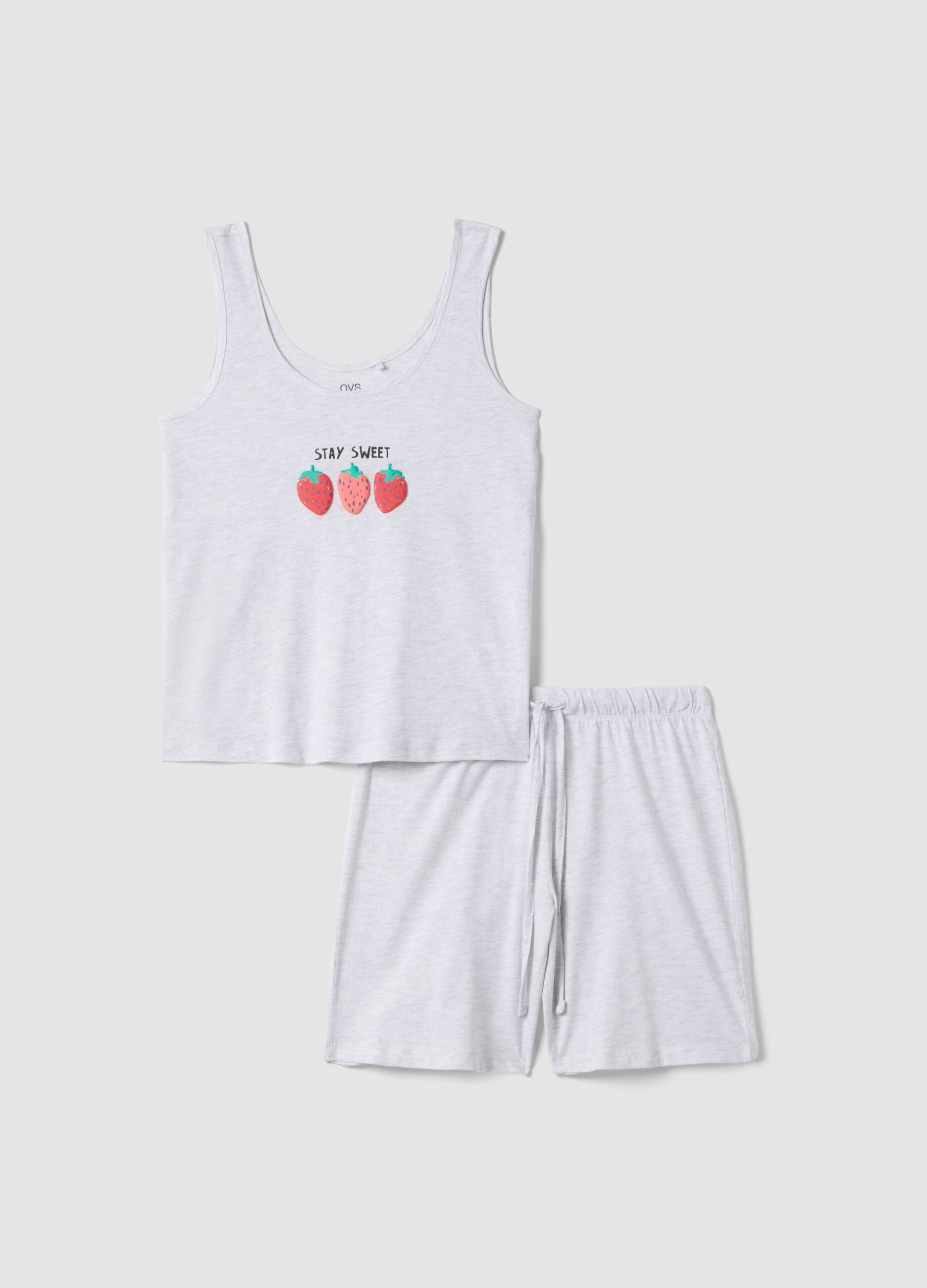 Grey stretch cotton pyjama regular fit with strawberries