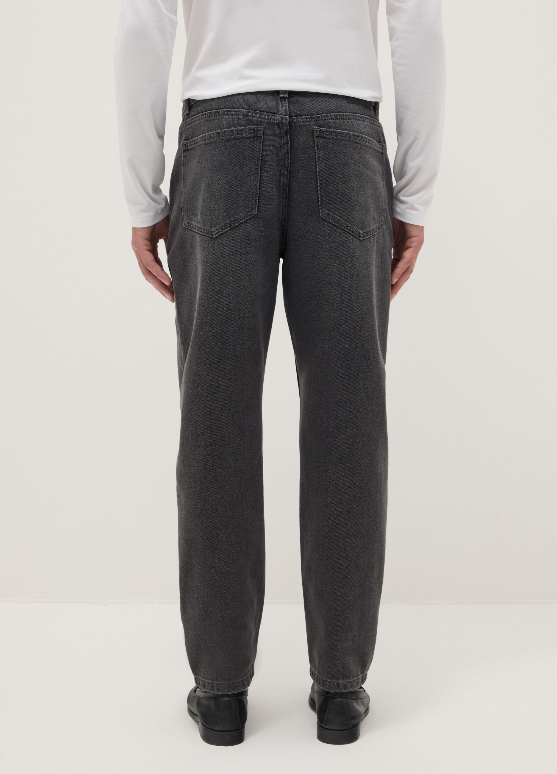 Black Cotton Blend Regular Tapered Jeans