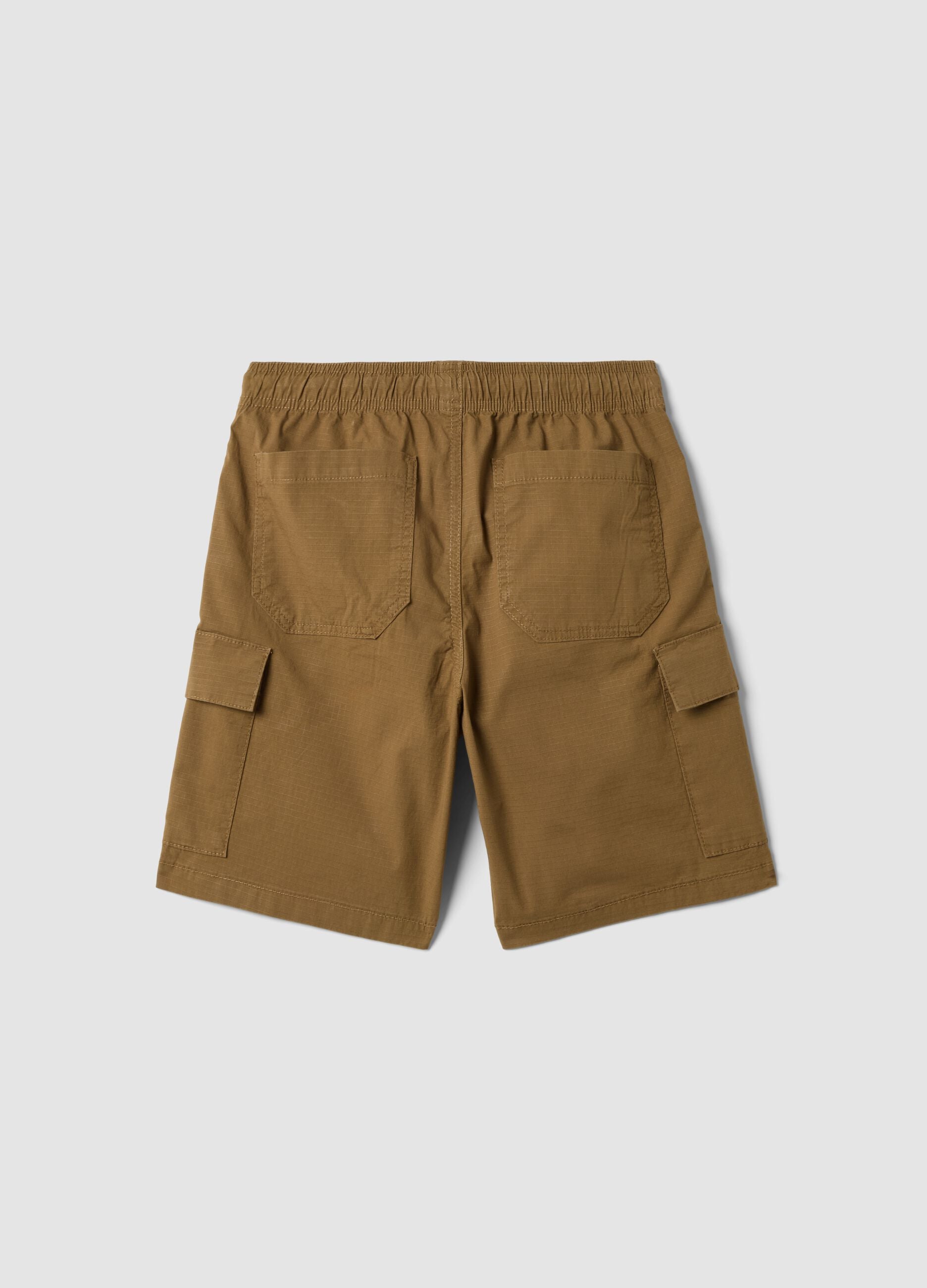 Boys&rsquo; brown stretch cotton cargo shorts, comfort fit