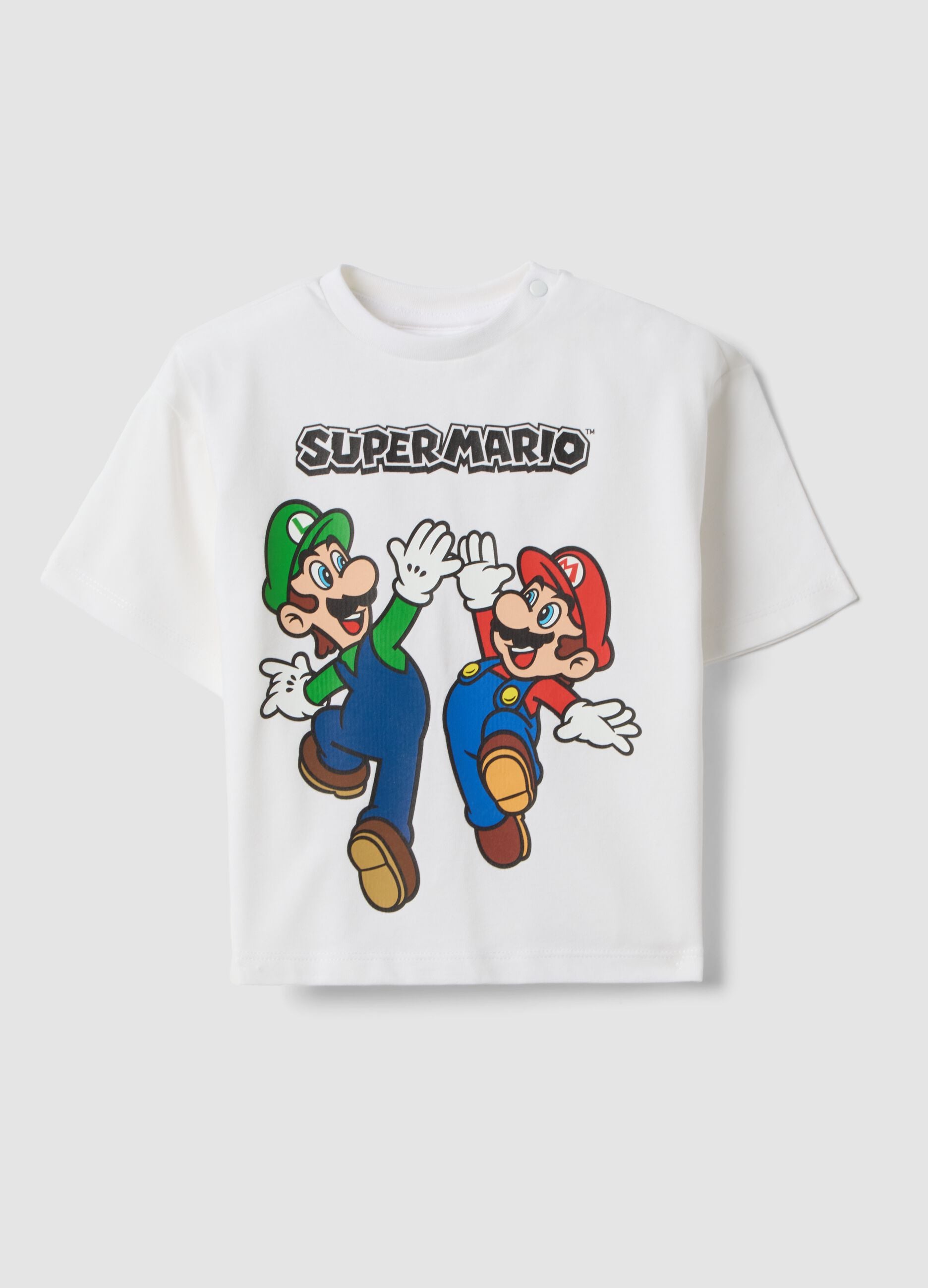 White stretch cotton short-sleeved T-shirt