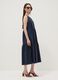 Blue sleeveless pure cotton dress with tiered skirt, regular fit_2