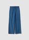 Blue pure cotton wide-leg denim trousers with drawstring_4