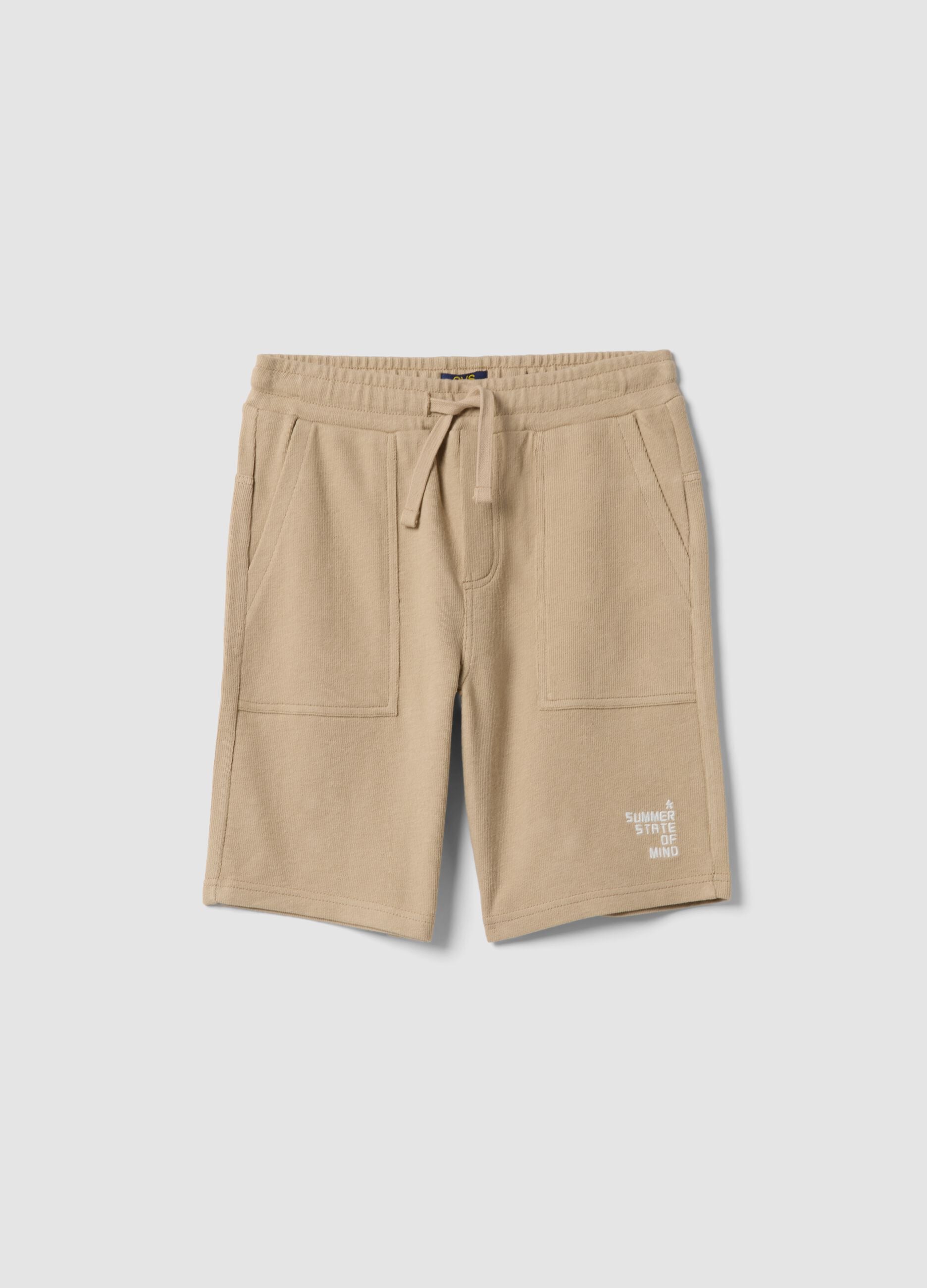 Pantaloncini in puro cotone beige da ragazzo regular fit