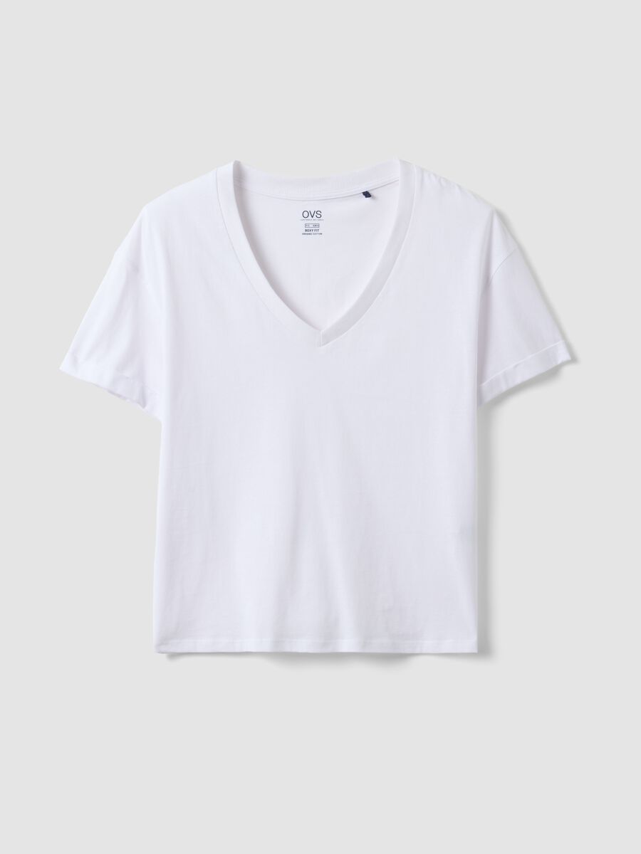 White pure cotton V-neck relaxed-fit T-shirt_4