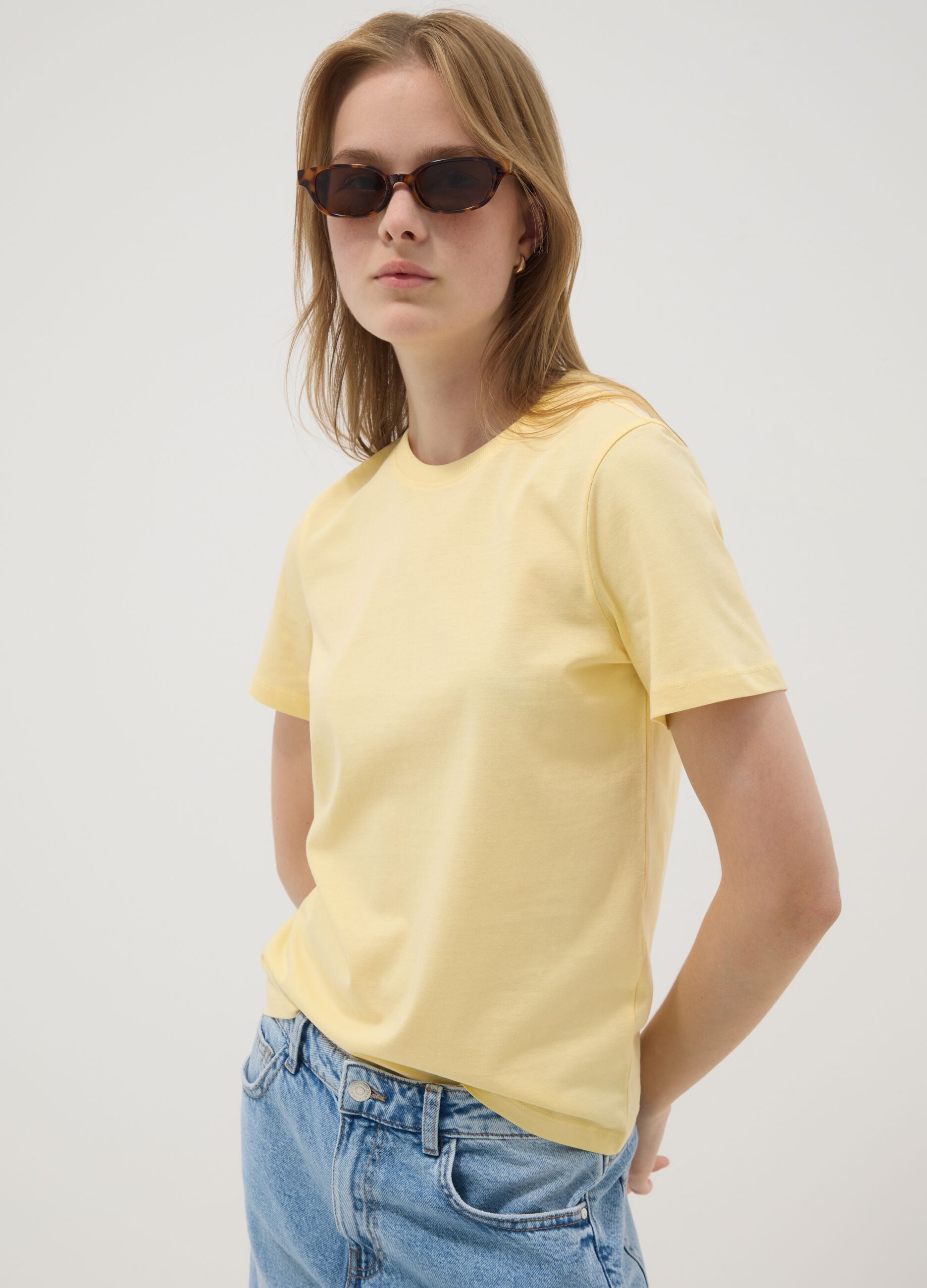 Yellow organic cotton short-sleeve T-shirt