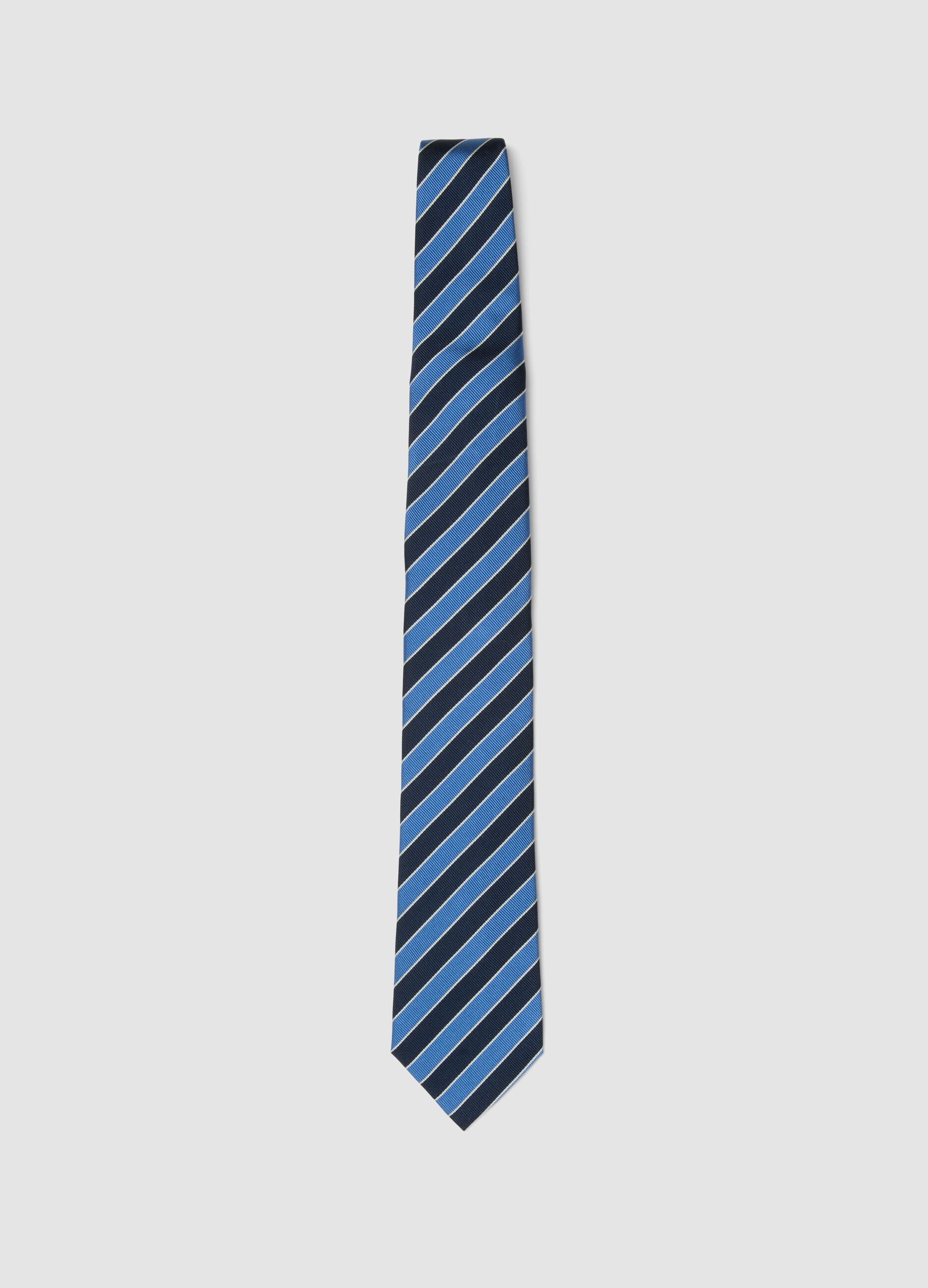 Multicolour striped pure silk tie 8 cm wide