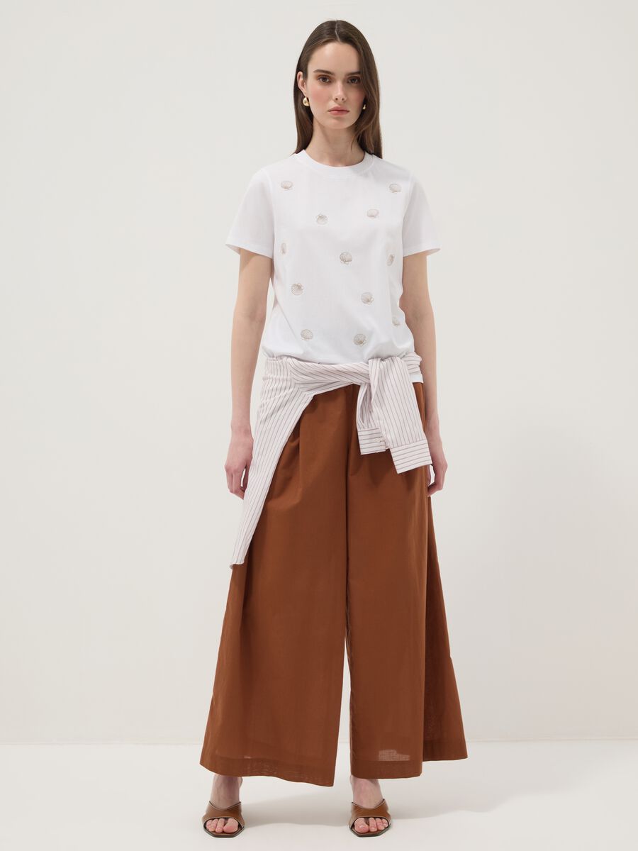 White pure cotton T-shirt with seashell print_2