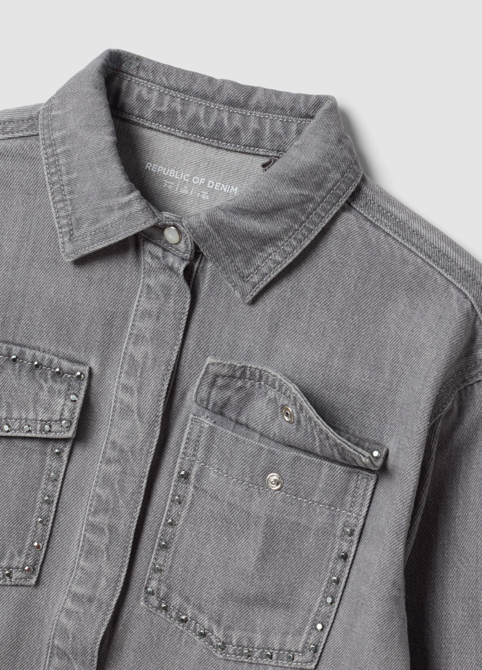 Grey oversized pure cotton shirt with studs for girls