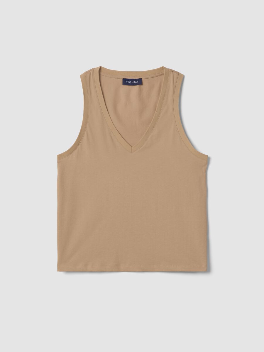 Tank top in misto cotone beige regular fit con scollo a V_4
