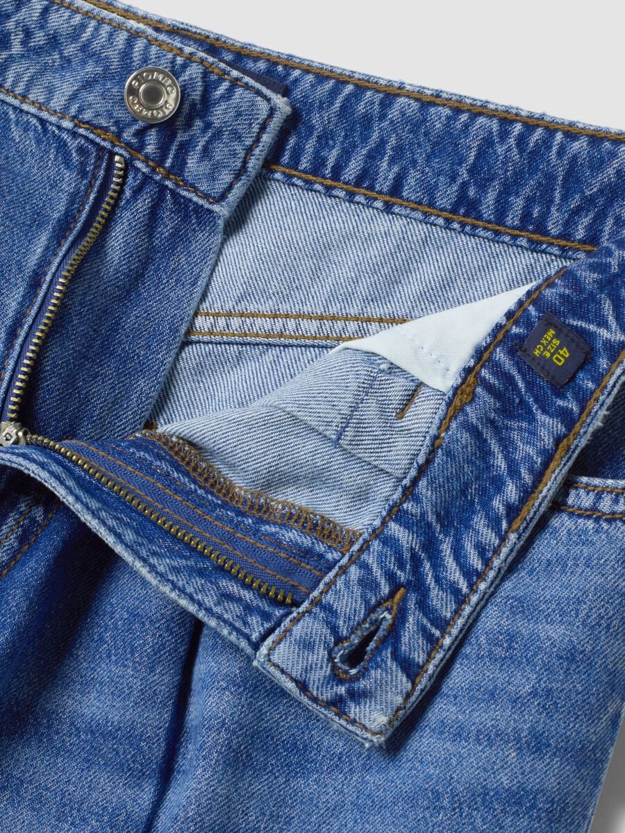 High-waisted wide-leg blue jeans in pure cotton_6