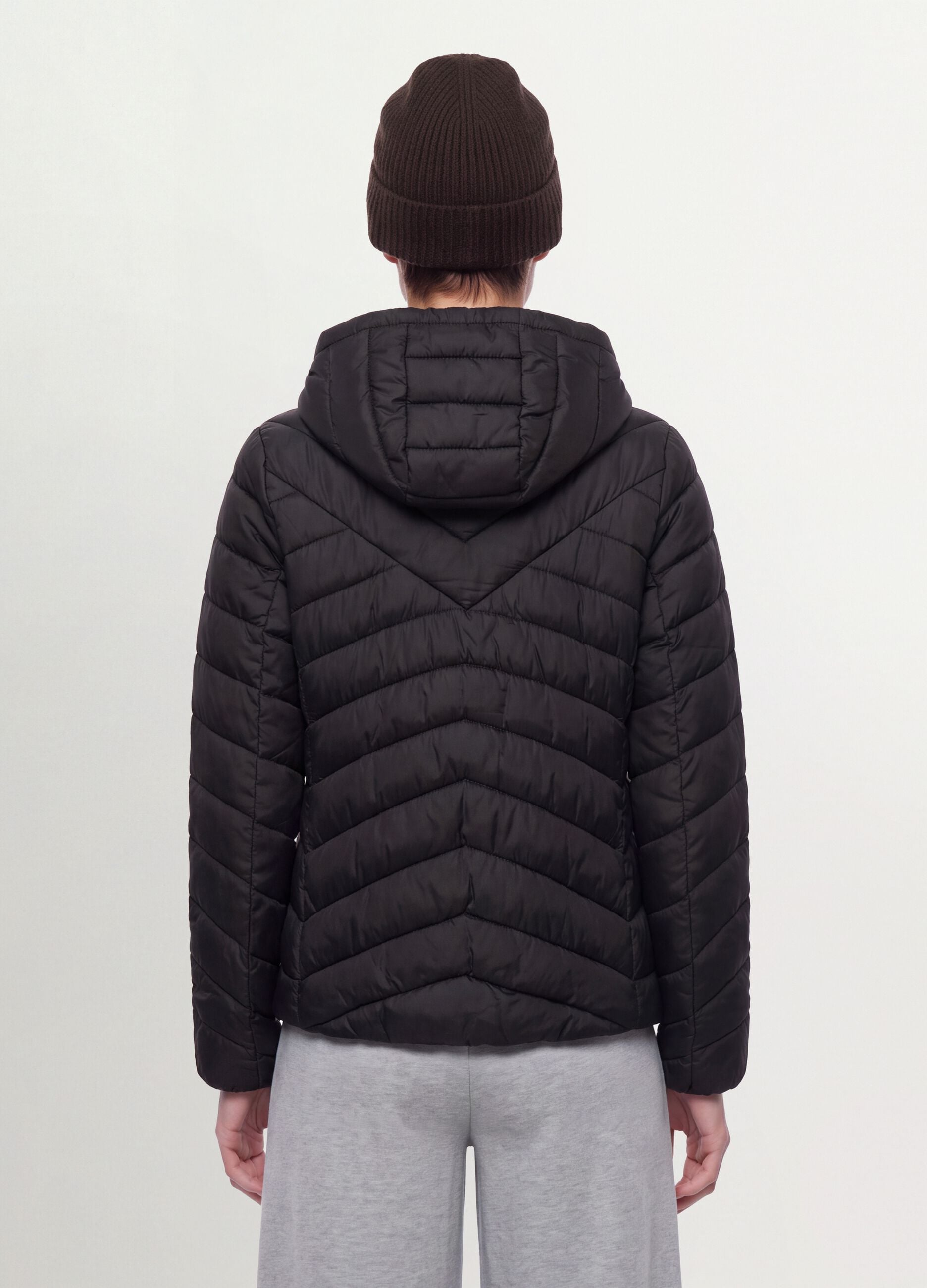 Black Ultralight Quilted Jacket with Hood and Zip