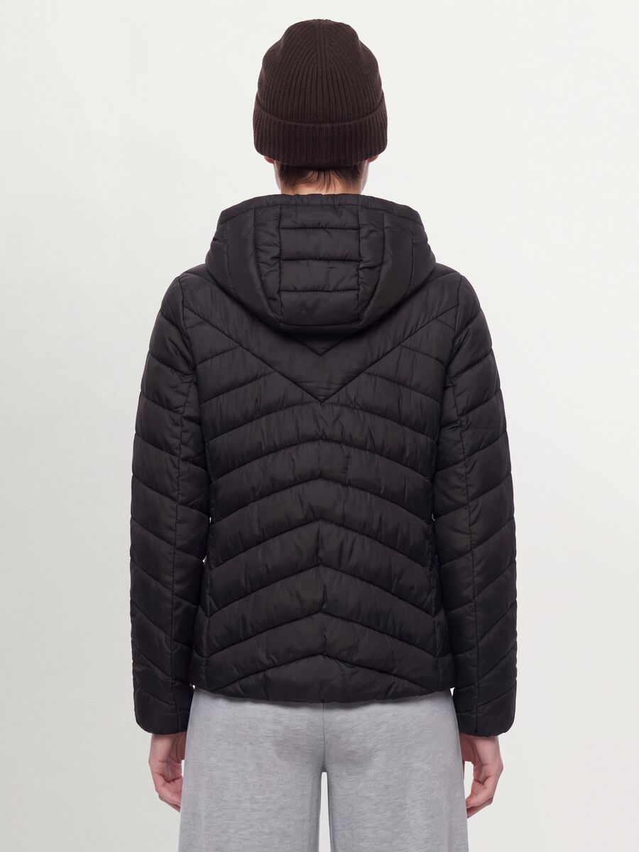 Black Ultralight Quilted Jacket with Hood and Zip_3