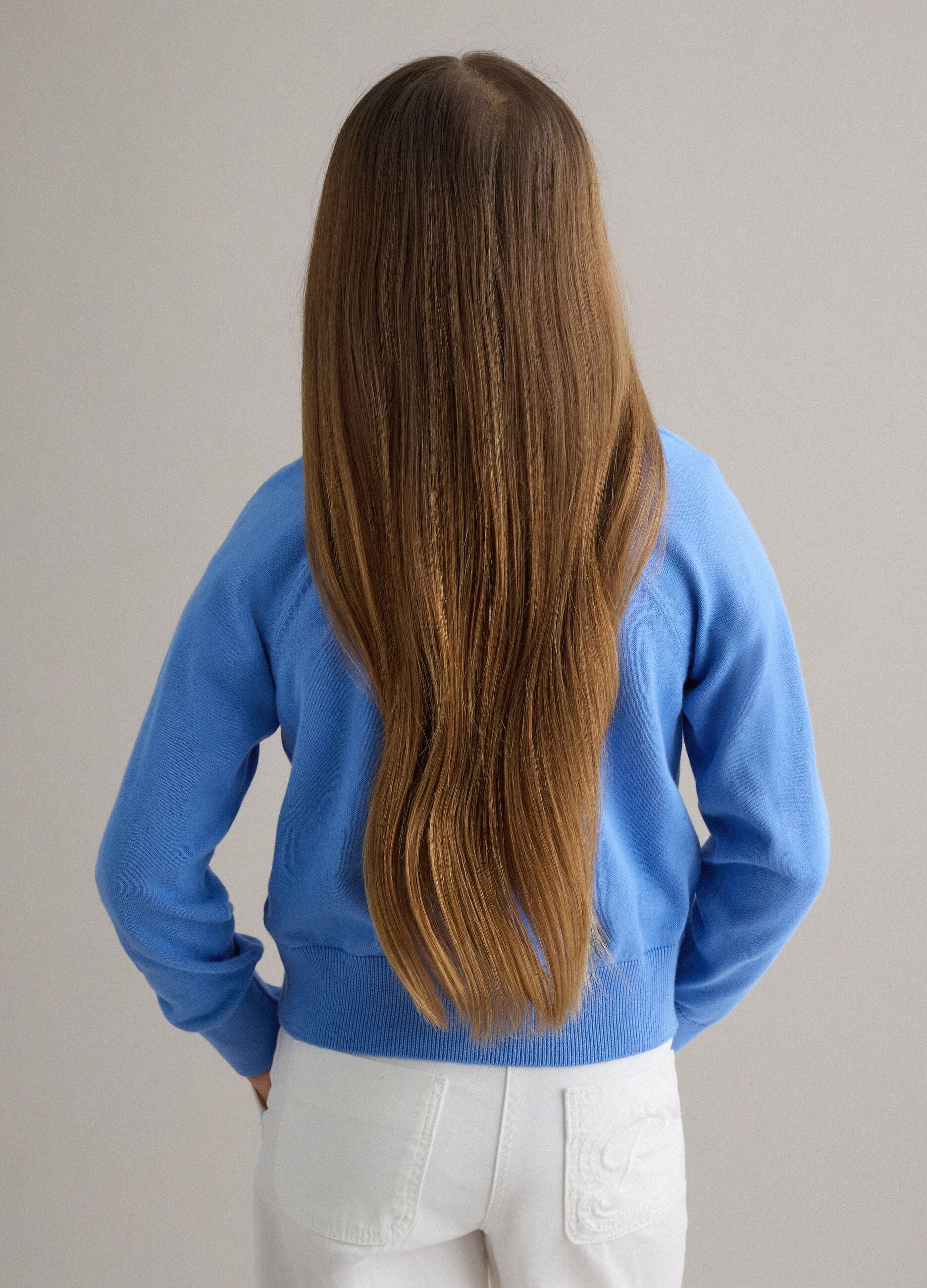 Girls' Regular Fit Blue Pure Cotton Cardigan with Cable Knit