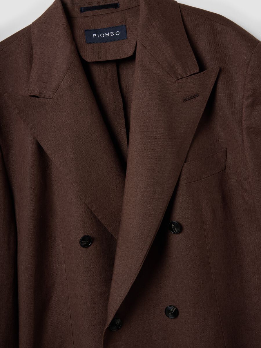 Blazer in puro lino marrone regular fit_5