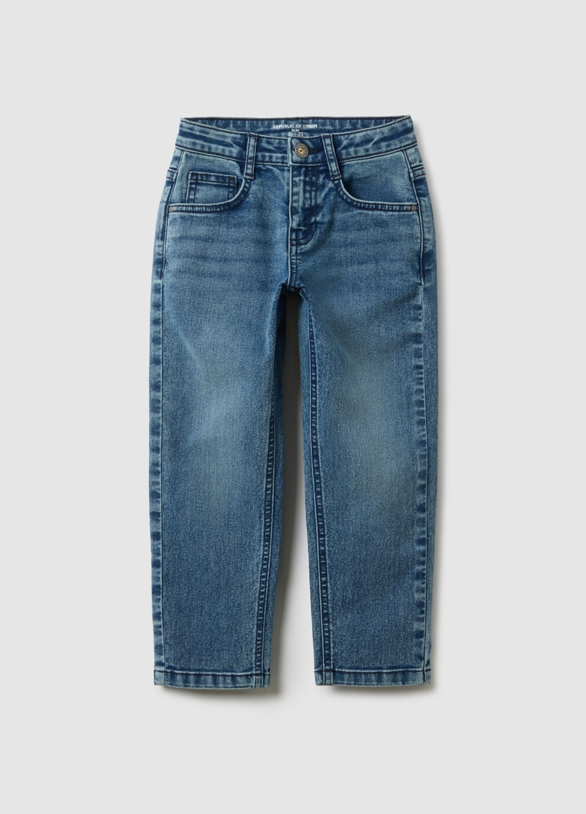Slim fit stretch denim blue jeans for boys