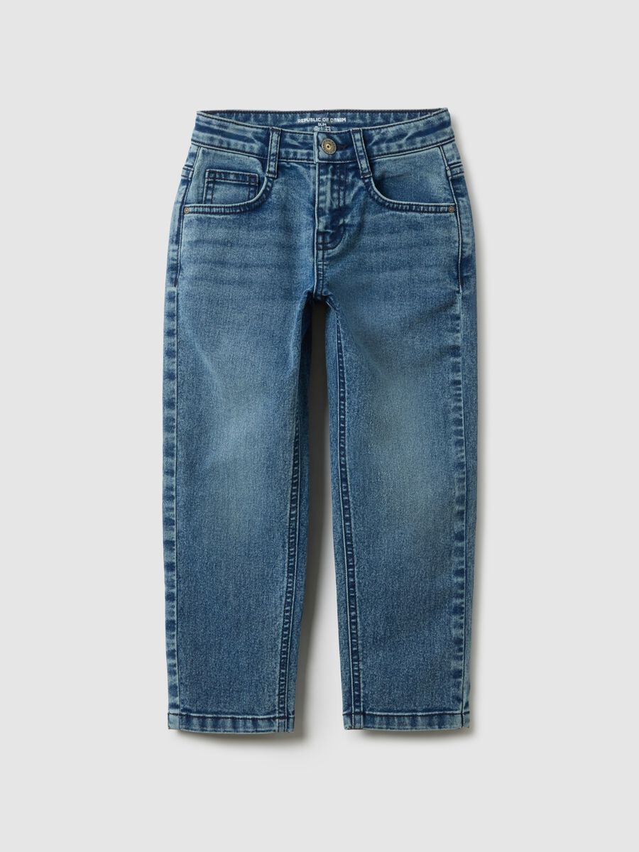 Slim fit stretch denim blue jeans for boys_0