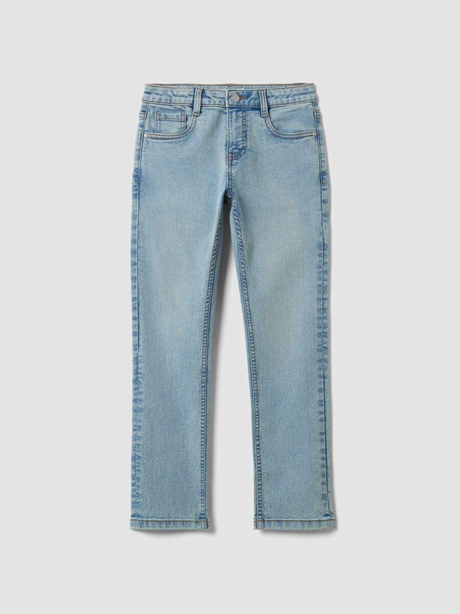 Light Blue Stretch Cotton Regular-Fit Jeans for Boys_0