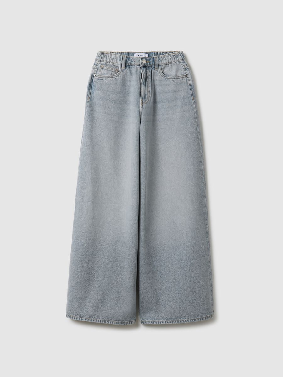 Pure grey denim cotton wide leg jeans_4
