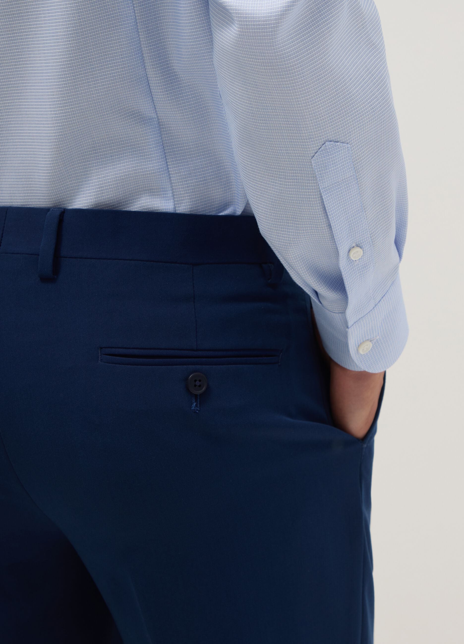 Sky blue pure cotton shirt with slim fit microcheck pattern