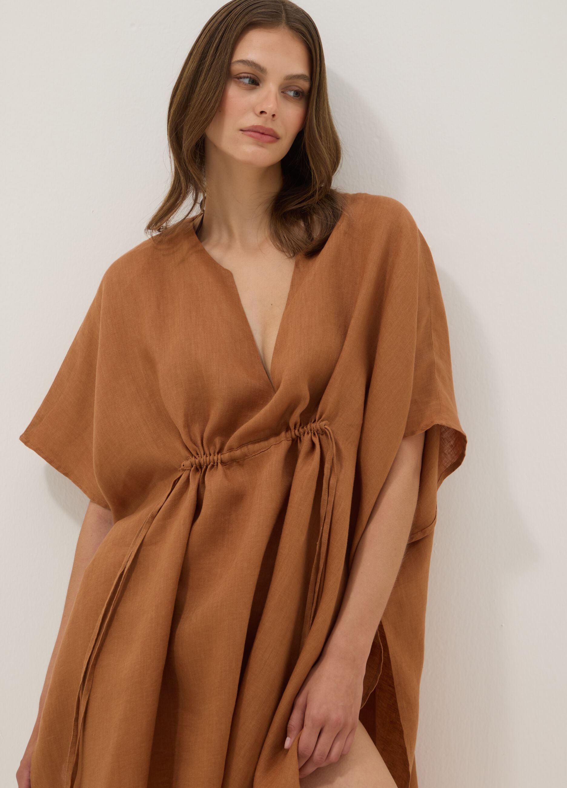 Brown pure linen kaftan