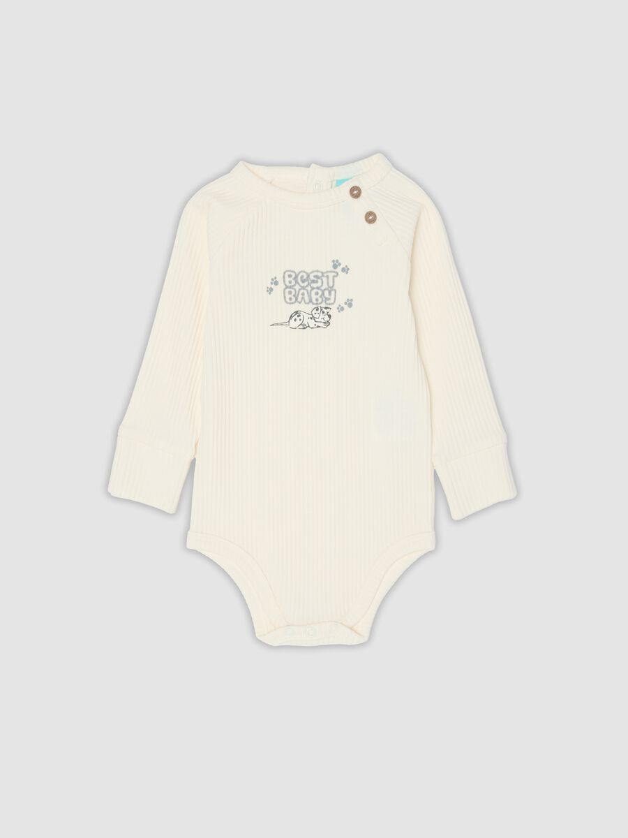 White ribbed organic cotton Disney 101 Dalmatians baby bodysuit_0