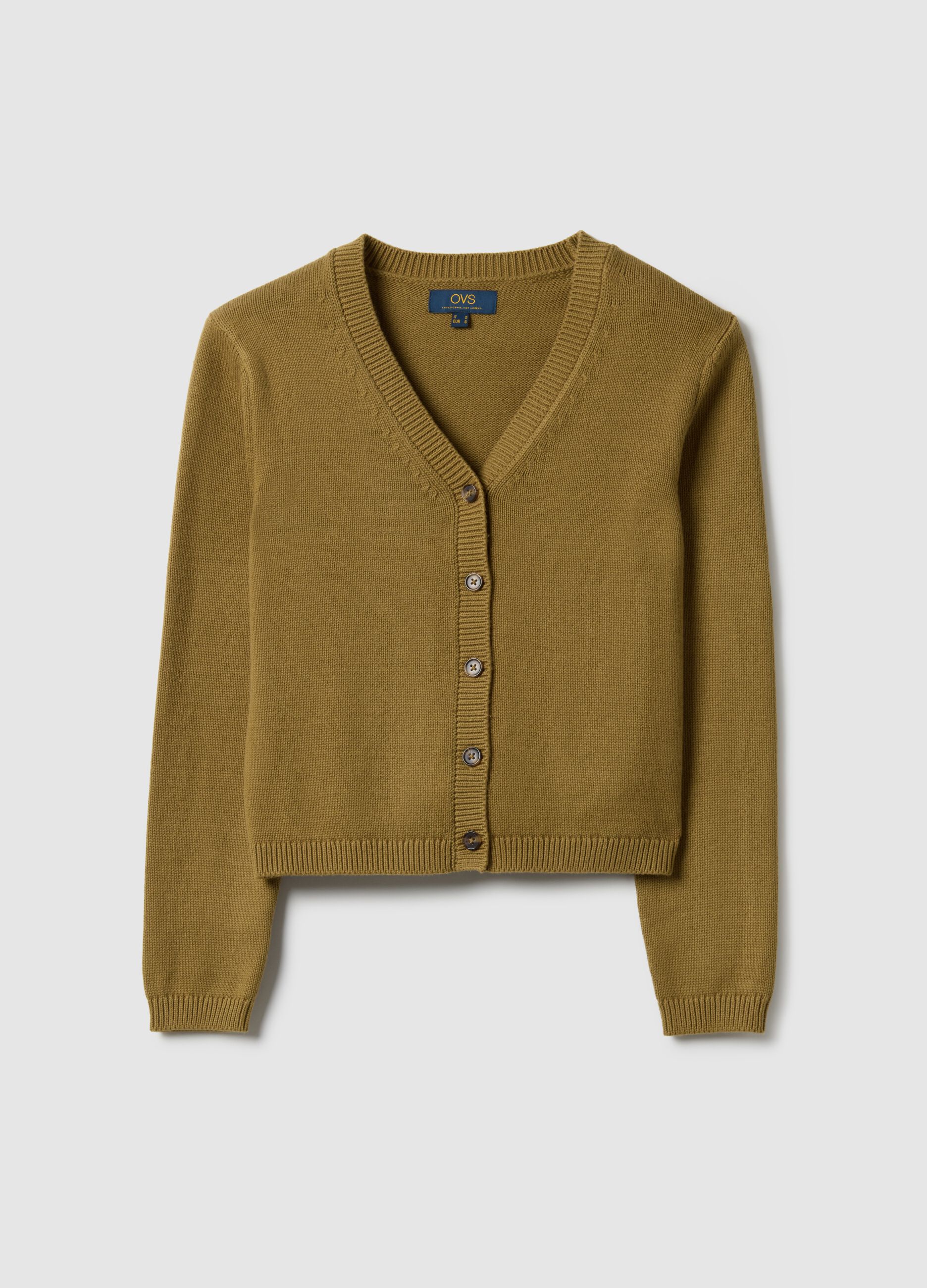Green V-neck cardigan in pure cotton with regular fit