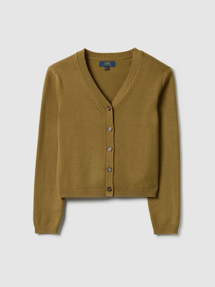 Green V-neck cardigan in pure cotton with regular fit_4