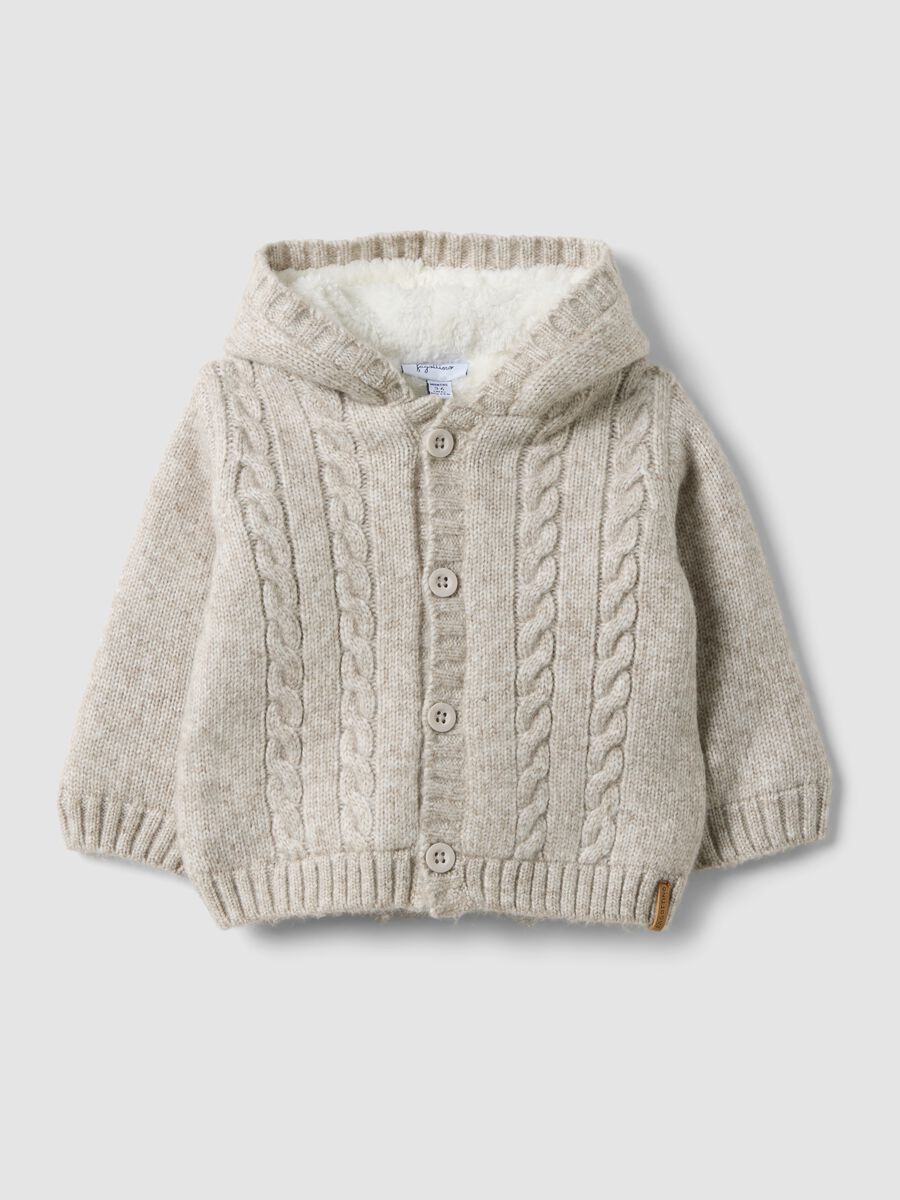 Grey hooded cable-knit jacket_0