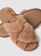 Brown cross-strap slippers with faux fur lining_1