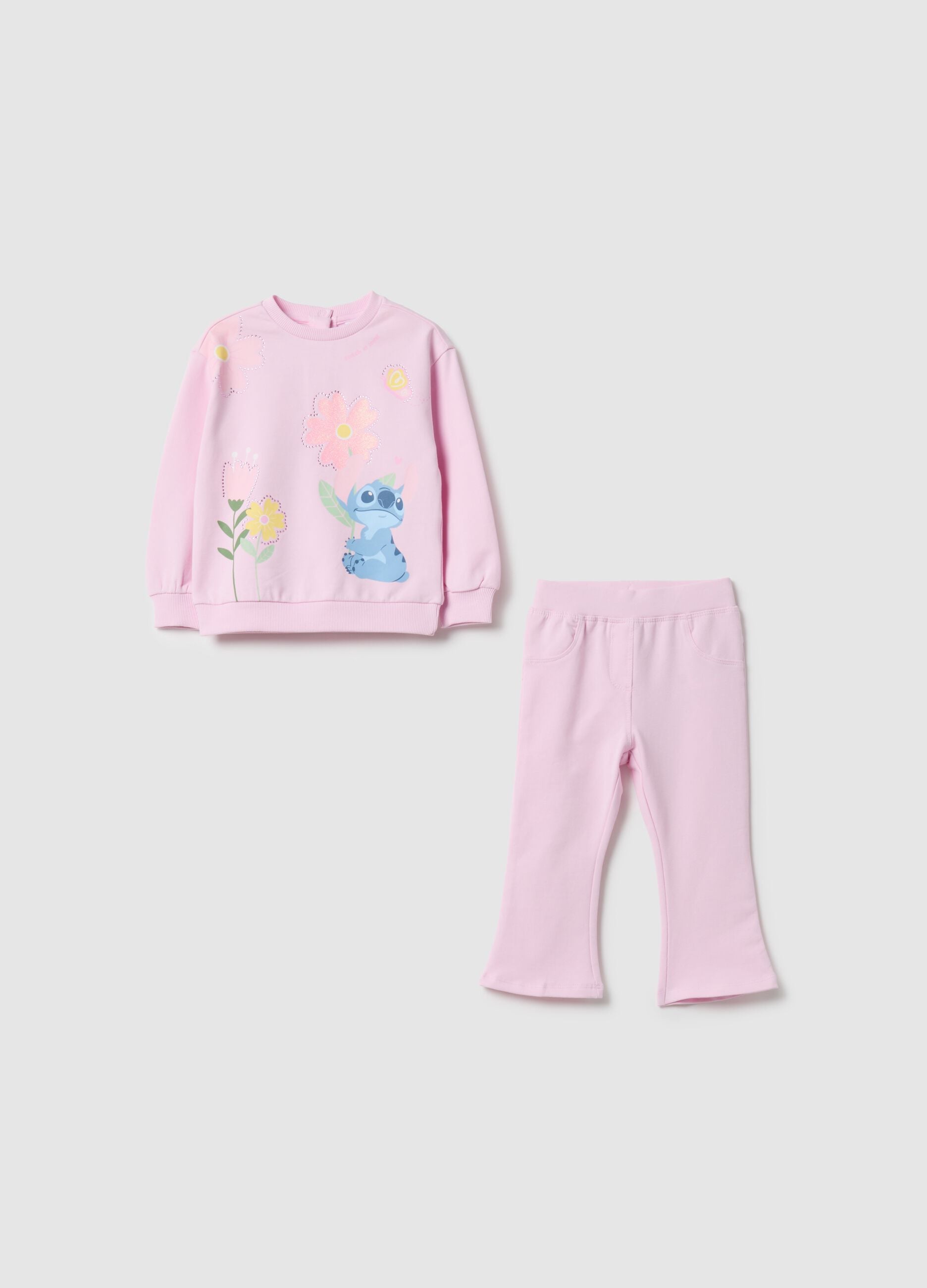 Set felpa pantalone rosa da bimba in cotone elasticizzato regular fit