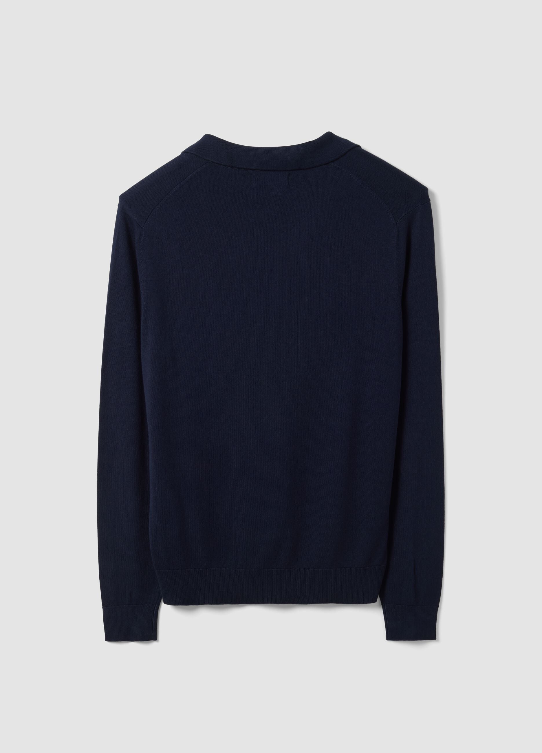 Blue viscose-blend polo with V-neck and regular collar, regular fit