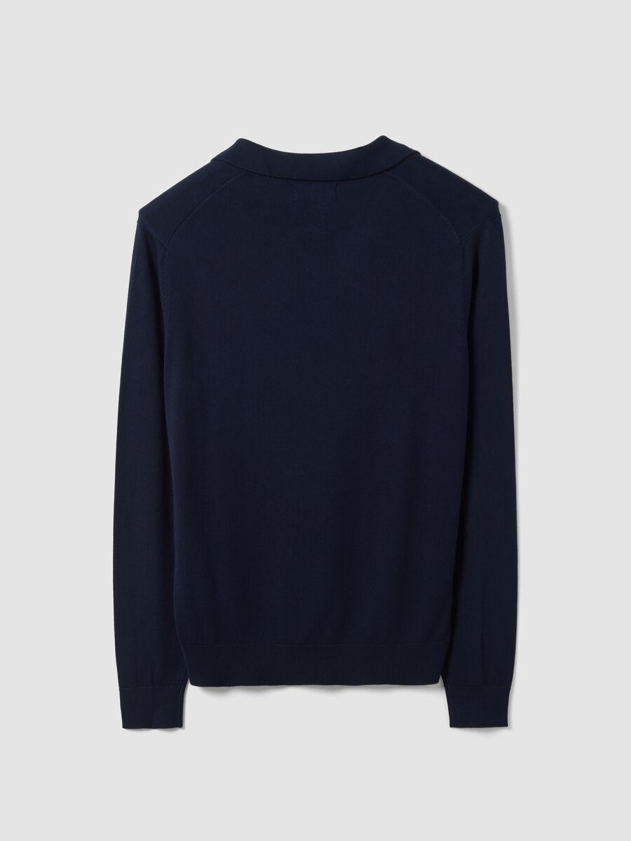 Blue viscose-blend polo with V-neck and regular collar, regular fit_2