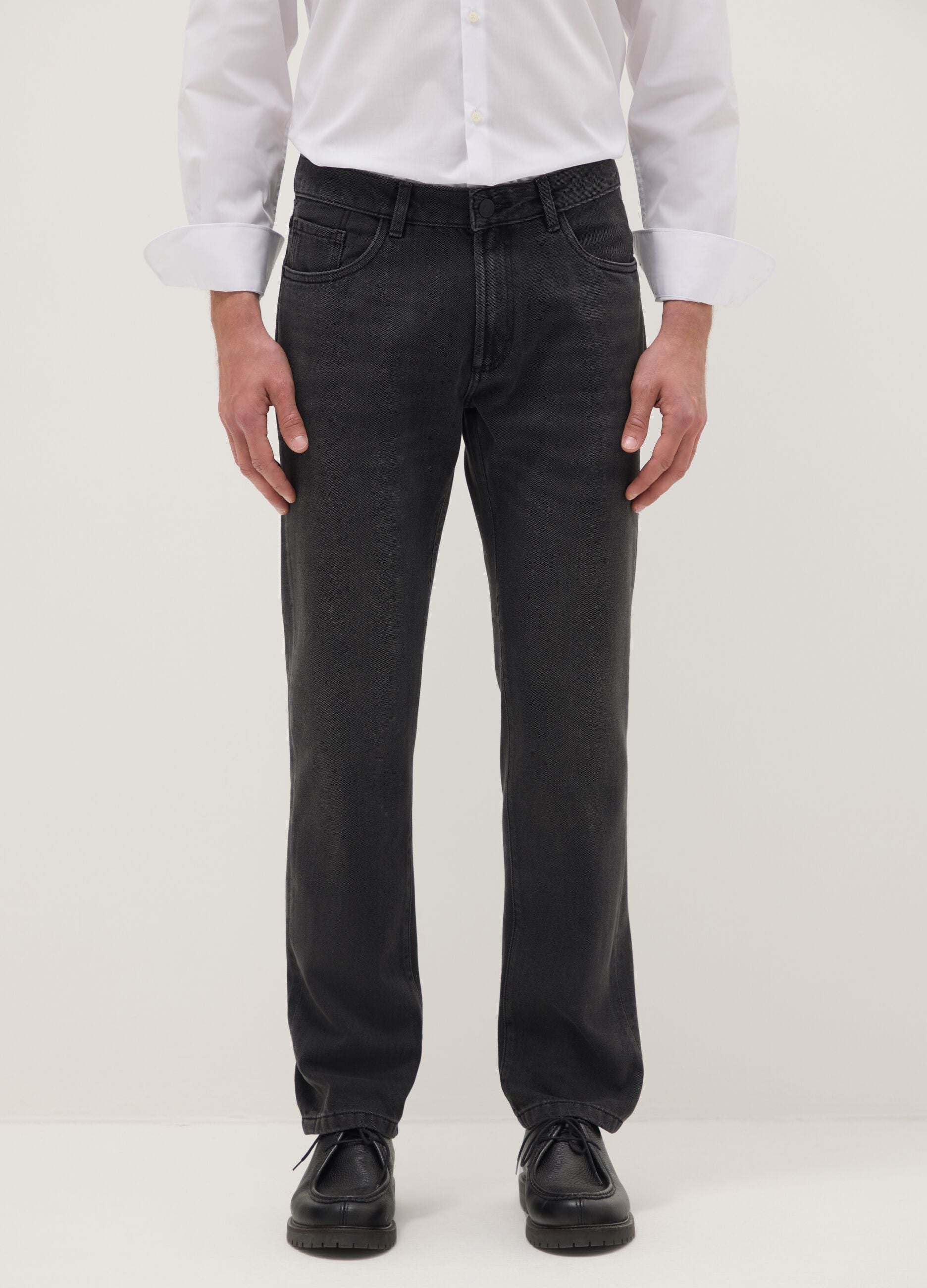 Black cotton blend regular fit jeans