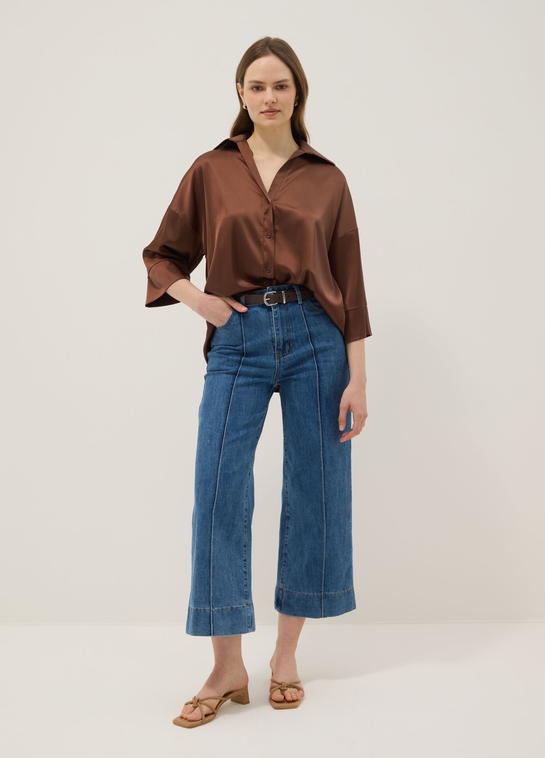 Brown Satin Regular Fit Blouse
