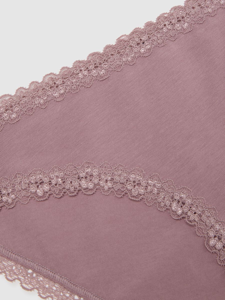 Regular fit pink stretch cotton briefs with lace_5